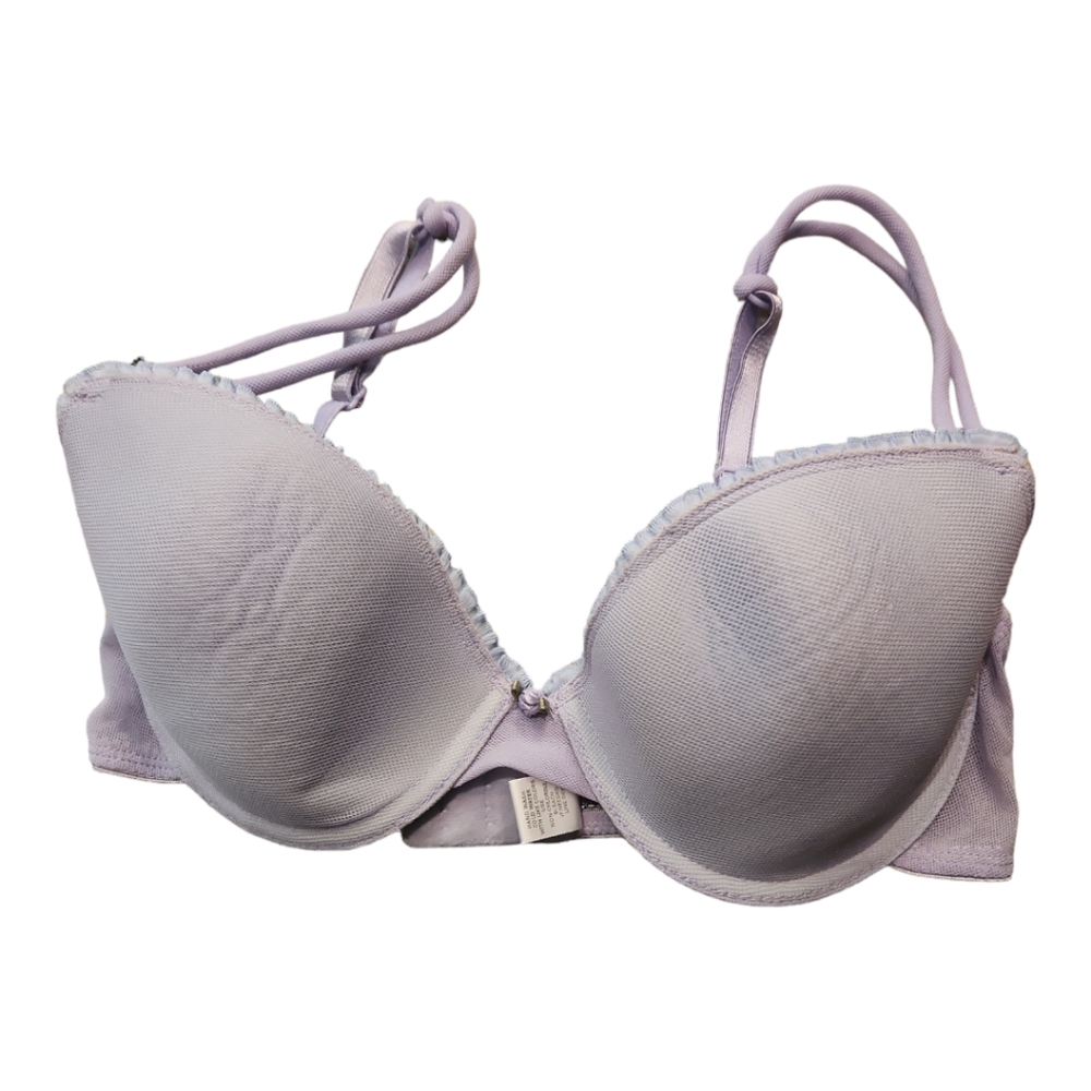 Lilac Mesh Bra with Pale Blue Ruffle Edge